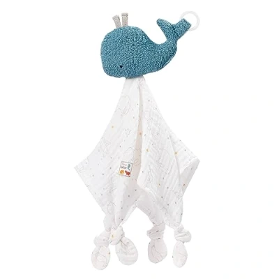 Image de Fehn Doudou bébé jouet baleine fehnNATUR en Coton bio pour aider à S’endormir, Bio, avec Attache Tétine, Marionnette bébés et jeunes enfants partir de 0+ mois