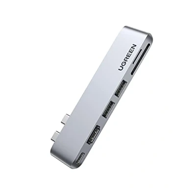 Image de Hub Multiport USB C (USB 3.1) UGREEN 6 in 2 for MacBook Pro 6+2 ports avec lecteur de carte SD intégré argent