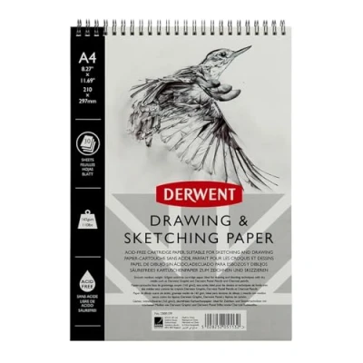 Image de Derwent Carnet de Croquis A4 Portrait avec Dos Rigide, 30 Feuilles Papier Non Acide, Reliure Spirale, Qualité Professionnelle, 2300139