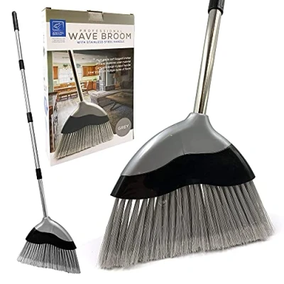Image de Balai doux d&#039;intérieur avec manche de 120 cm long brosse balayage ondulée à poils souples coudée et en acier inoxydable 4 sections maïs pour nettoyage des sols