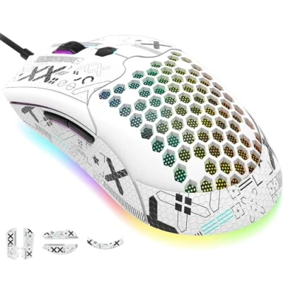 Image de KUIYN 383 Pro M5 Souris de Jeu Filaire ultralégère, Coque légère en nid d&#039;abeille, Pixart PAW3325, 6 DPI réglables 12000, 26 rétroéclairées à Respiration RVB, 65 g, Optique USB modèle O