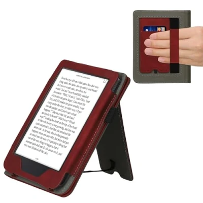 Image de kwmobile Étui Compatible avec Kobo Clara 2E Coque à Rabat magnétique Tablette eReader Daim synthétique Rouge foncé