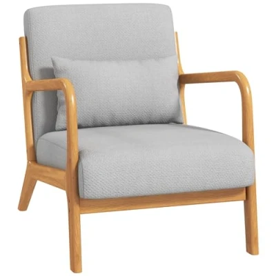Image de HOMCOM Fauteuil de Salon avec Cadre en Bois Massif Lounge Assise Profonde accoudoirs Aspect Velours Gris Clair