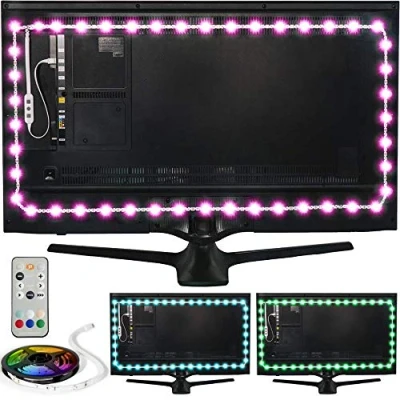 Image de Luminoodle USB rétroéclairage LED pour téléviseur (L = 3m) ruban multicolore,15 couleurs, RGB éclairage de bias HDTV , écran TV et PC, bande avec télécommande, à adhésive