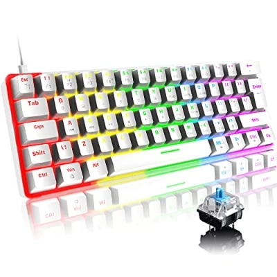 Image de FELiCON 60% Clavier de Jeu Mécanique, Compact Portable Mini 62 Touches, FilaireType C Gaming Keyboard, 19 RGB Chroma Rétroéclairé, QWERTY UK (Interrupteur Bleu) Mechanical Keyboard pour PC Mac Blanc