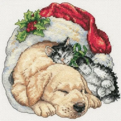 Image de DIMENSIONS Kit Point De Croix Compté, Animaux Matin Noël, Blanc
