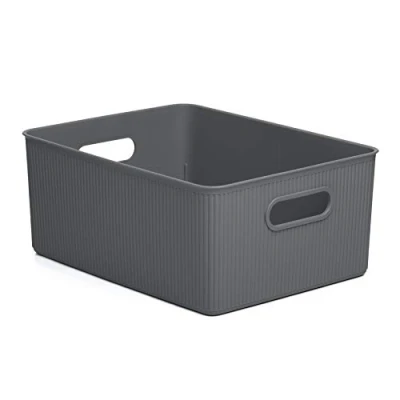 Image de TATAY Panier de Rangement Rectangulaire Baobab, Capacité 15 L, Polypropylène, Sans BPA, Gris Anthracite. Mesure 29,4 x 38,5 16 cm