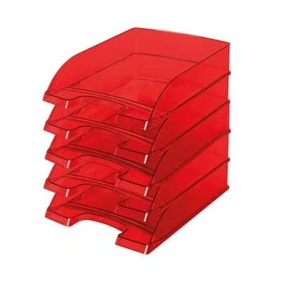 Image de Leitz 52260028 Corbeille à courrier Format A4 Polystyrène Rouge Translucide, Lot de 5