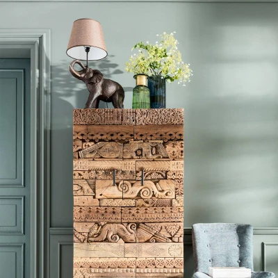 Image de Lampe de table Eléphant Safari Kare Design Original et colonial Brun Beige Lin Ethnique Tissu