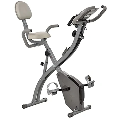 Image de HOMCOM vélo d&#039;appartement pliable, d&#039;exercice, home traîner pour adultes, 8 niveaux de résistance magnétique, capteurs pouls main, écran LCD multifonction, selle réglable, acier, gris, argenté