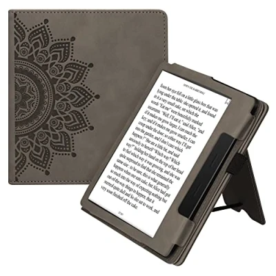 Image de kwmobile Étui Compatible avec Amazon Kindle Oasis 10. Generation Coque à Rabat magnétique Tablette eReader Daim synthétique Gris