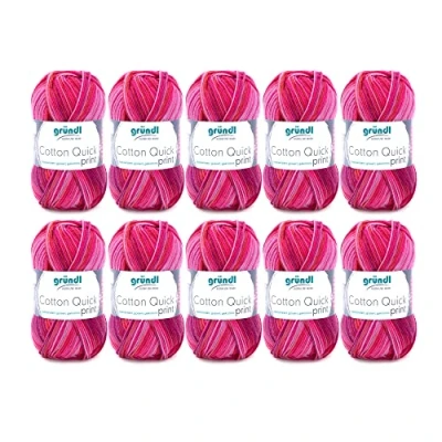 Image de Fil à tricoter/crocheter Gründl Cotton Quick Print (fil aux couleurs joyeuses 100 % coton, certifié OEKO TEX, 50 g / 125 m, grosseur d&#039;aiguilles : 3 4, 10 x g), Fucsia Rosso Multicolore