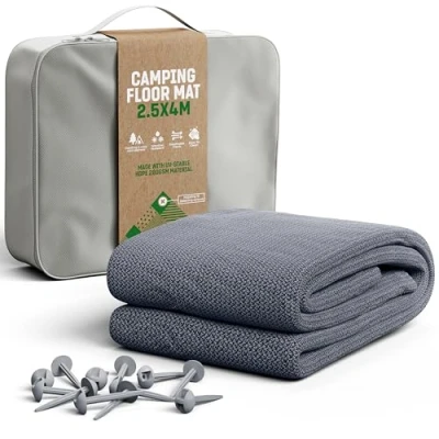 Image de GardenGloss Tapis De Sol pour Auvent 280 g/m² 250x400 cm Camping Extérieur Résistant Aux Intempéries Tente Incluant 12 Clous Fixation Et Sac Transport