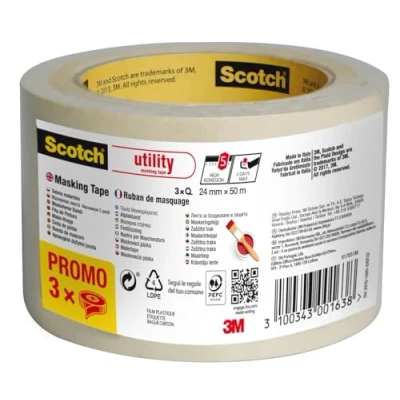 Image de Ruban de masquage Scotch Utility, 24 mm x 50 m, 3 Rouleaux/Emballage, 70% PEFC, SGSCH PEFC COC 110078