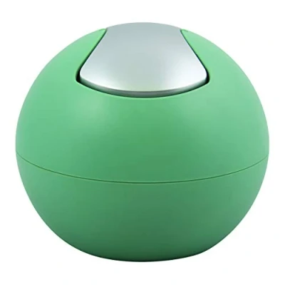 Image de Spirella Poubelle salle de bains Récipient à cosmétiques 1 Litre Finition brillante ou mate Boîte ordures couvercle pivotant table Vert mat