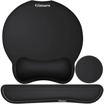 Image de Gimars 3 en 1 Tapis de Souris Ergonomique Repose Poignet Clavier Dessous Verre, Mouse Pad Reposes Poignets Support avec Base Antidérapante PU pour Gaming Bureau PC Ordinateur