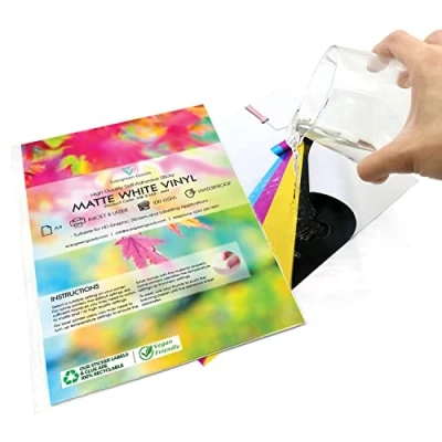 Image de Evergreen Goods 20 feuilles de Papier autocollant blanc mat en vinyle (PVC) imperméable à l&#039;eau pour imprimantes jet d&#039;encre et laser A4 séchage rapide résistant l&#039;encre