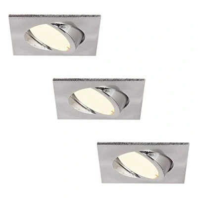 Image de HCFEI Lot de 3 Spot Led Encastrable Carré Acier inoxydable Brosse Orientable lumière Blanc Chaud 3000K,5W eq. 50W
