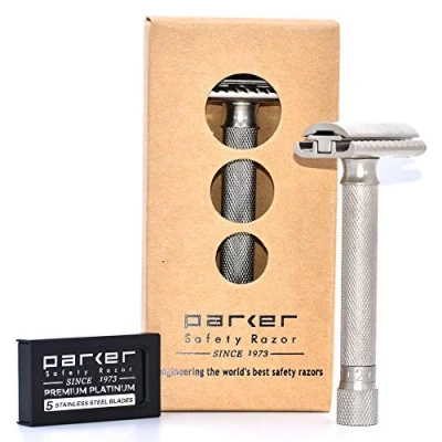 Image de Parker Safety Razor variante réglable Rasoir de sécurité tout Mate finition chrome lames non incluses