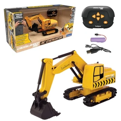 Image de Lexibook, Crosslander® Pro, RC Excavator, Tractopelle télécommandé, Pelle Automatique, Tapis de Jeu, moules à Sable, 2 camions et Un Pont en Carton Inclus, Rechargeable, RCP30