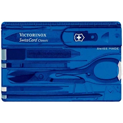 Image de Victorinox Swiss Card, Multitool de Poche Suisse, Taille La Carte Crédit, 10 Fonctions, Stylo, Ciseaux, Bleu Transparent