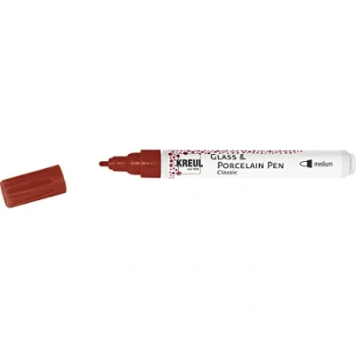 Image de KREUL 16463 Glass &amp; Porcelain Pen Classic Medium, Rouge foncé, Pointe avec épaisseur de Trait env. 2 4 mm, Crayon Peinture pour Porcelaine Opaque et résistant à la lumière