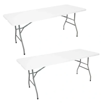 Image de Oxeo Lot de 2 Tables Pliantes Jardin 180cm Portable avec Poignée Table Camping Pique Nique 8 Places réception Blanc