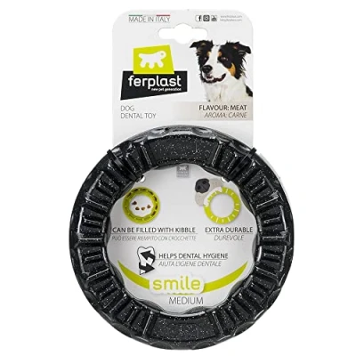 Image de Ferplast Jouet Chien, Distributeur Croquettes ou Friandises, en Caoutchouc Naturel Durable à Mâcher, Arôme de Poulet, Rebondissant, Lancer et rapporter, Crazy Bell Jouets pour Petit Orange