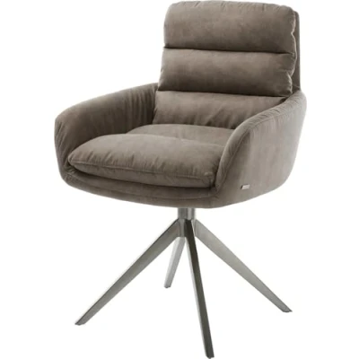 Image de Chaise pivotante Abelia Flex avec accoudoirs microvelours taupe vintage pied croisé large grafiete pivotement sur 360 fonction bascule