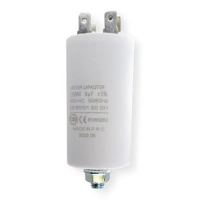 Image de DEKAROX Condensateur universel 8 µF 450 V Ø 30 x 57 mm avec cosses enfichables AMP 6,3 Vis de fixation M8 CBB60 démarrage et course pour appareils électroménagers