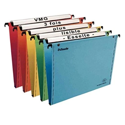 Image de Esselte VGM VisioPlus Dossiers Suspendus A4 Verticaux, Capacité 200 Feuilles, Fond 15 mm, Entraxe 330 Porte Étiquette XL Intégré, Lot de 25, Coloris Assortis, 21040