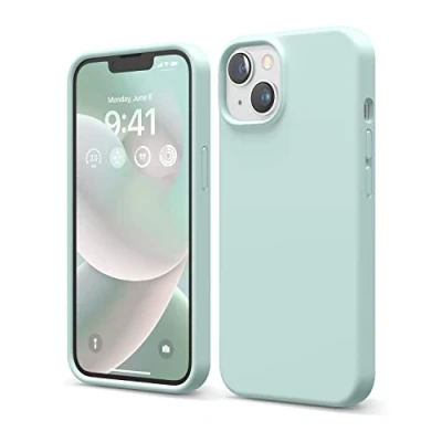 Image de elago Coque Silicone Liquide Compatible avec iPhone 14 Étui (6.1), Premium, Housse Protection Complète Case Antichoc à 4 Structure, Microfibre Douce Empêche Rayures (Vert Menthe)