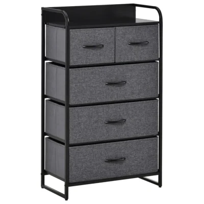 Image de HOMCOM Commode Meuble de Rangement 5 tiroirs Pliables en Tissu 58 x 29 99 cm Gris