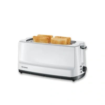 Image de SEVERIN Grille pain automatique 1400 W, Toaster compact 2 fentes jusqu&#039;à 4 tranches, électrique avec réglage du degré de brunissage &amp; fonction décongélation, blanc, AT 2234