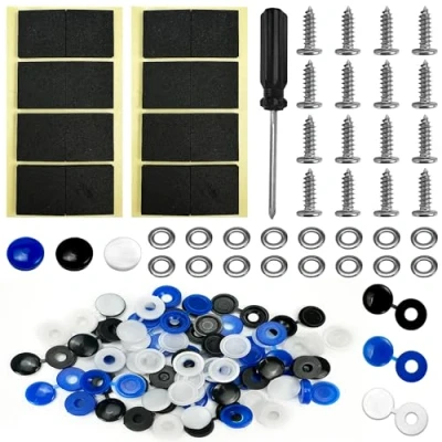 Image de Vis de Fixation pour Plaque d&#039;Immatriculation,Support d&#039;immatriculation sans Cadre Inclus Capuchons vis,Rondelles,Vis,Coussinets Anti Vibrations,Tournevis