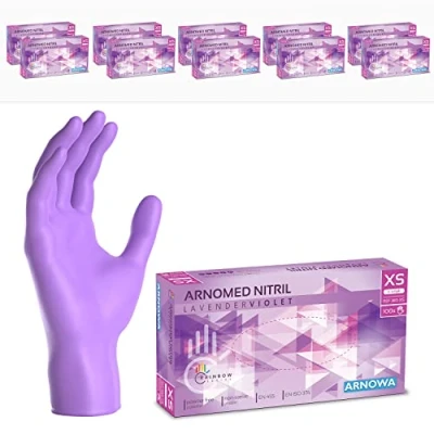 Image de 1000x ARNOMED® Gants en nitrile taille XS Violet, à usage unique pour chirurgie &amp; laboratoire, sans poudre latex, Moufles XS, S, M, L, XL, XXL