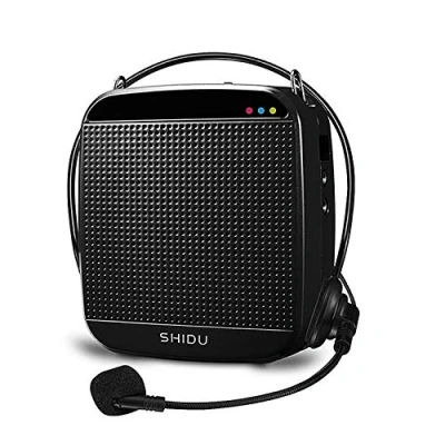Image de amplificateur de Voix, SHIDU Voix avec Micro Casque Filaire Haut Parleur sonorisation 15W, Support Carte USB/TF/Aux système pour Enseignants Guide Touristique