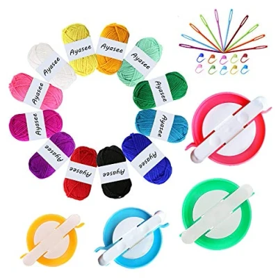 Image de Ayasee Pompom Maker Kits, pom Knitting Loom Kit Fluff Ball Weaver Needle Craft DIY Crochet Tool Kit, 4PS Maker+10PS Stitch Markers+10PS Plastic Needles (36)