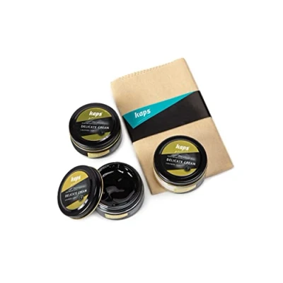 Image de Kaps Professional Crème de Cirage Pour Bottes et Chaussures avec Chiffon en Coton. Lot 3 (Marron foncé/Transparent/Noir) 50 ml/1,69 oz. chacun. Cuir Naturel Synthétique