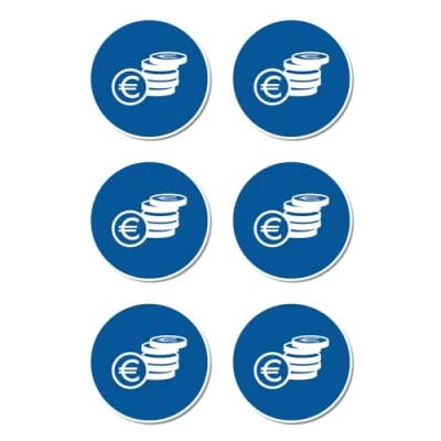 Image de Pièces / argent liquide Conforme à la norme DIN EN ISO 7010 ASR A1.3 Autocollants : Ø 5 cm, lot de 6