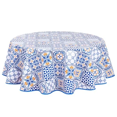 Image de Home Direct Nappe en toile cirée ronde PVC facile à nettoyer Bleu 140 cm