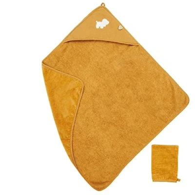 Image de Nattou Serviette de Bain avec Capuche et Gant Toilette, Chien Charlie, parfait pour se sécher, Env. 75 x cm, Vegan, Coton/polyester, Beige