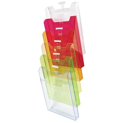 Image de Exacompta Réf. 64799D 1 trieur mural Format A4 vertical 6 compartiments profondeur de 26 mm A fixer au mur Dimensions : 15,5 x 23,9 66,5 cm Arlequin transparent glossy