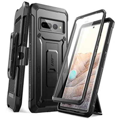 Image de SUPCASE Coque Google Pixel 7 Pro avec Protecteur d&#039;écran [Support Repliable &amp; Clip Ceinture] Protection Qualité Militaire Antichoc Intégrale, Noir