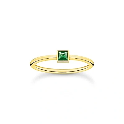 Image de THOMAS SABO Bague pour femme avec Pierre verte en Argent sterling 925, plaqué or jaune 750 TR2395 472 6, 50, sterling, de verre.