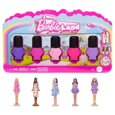 Image de Barbie Coffret 5 Poupées Vernis à Ongles Mini BarbieLand avec modèles Fashionistas mystères de 4 cm cachées dans flacons Ongles, Collection instantanée (Les Styles Peuvent Varier),JGL28