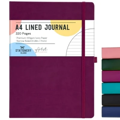 Image de STATIONERY ISLAND Carnet Ligné A4, 320 Pages A4 de Notes, Couverture Rigide 100 g/m² pour Ecrire, Travailler, Etudier, Journal Intime, Myrtille