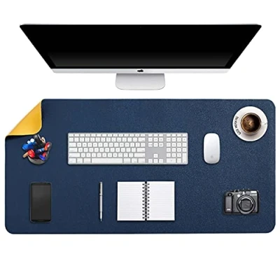 Image de DOBAOJIA Tapis de Souris Grand, sous Main Bureau XXL, Mouse Pad Mat Prolongé, Portable, Tableau d&#039;Écriture, Buvard Bureau, Double Face Usage en Cuir PU Étanche 90 x 43cm(Bleu Foncé/Jaune)