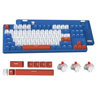 Image de Attack Shark Clavier Mécanique AK871 à Échange Chaud, de Jeu Compact QWERTY 87 Touches, Couvercle Magnétique, Prise en Charge Bluetooth/2,4 GHz, pour Mac/Windows Bleu avec Switch Rouge