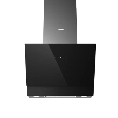 Image de Hotte aspirante A+++ 60 cm COMFEE&#039; ANGJ72B 650 m3/h Inclinée en verre trempé et acier inoxydable, contrôles tactiles gestuelles, 4 niveaux de vitesse, LED, recyclage l&#039;air, Noir